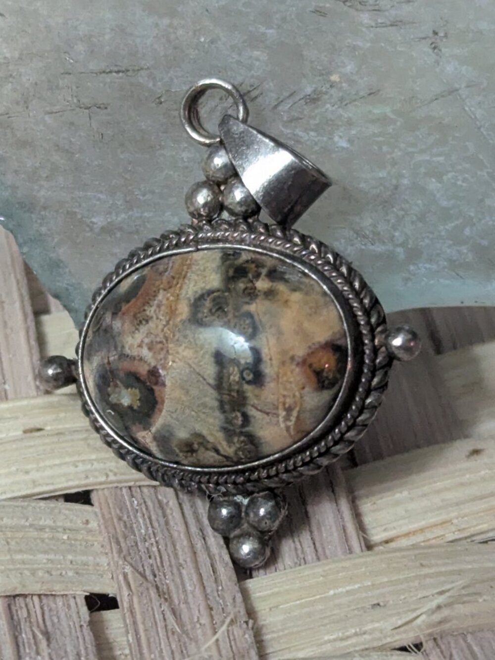 Vintage Taxco Agate Pendant Charm Sterling Silver 925 Mexico Old Signed